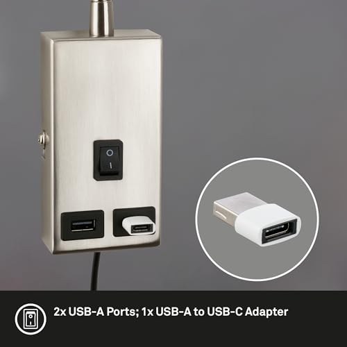 BRILONER - Lampka do czytania z portem USB, włącznik/wyłącznik, wychylna, wtyczka, kinkiet wewnętrzny, lampa ścienna, lampka do łóżka, lampka do czytania, lampka nocna, wysokość 50 cm, matowy nikiel