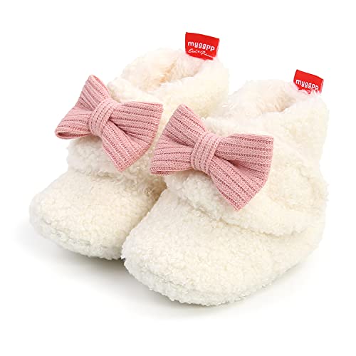 Timatego Newborn Baby Boys Girls Cozy Fleece Booties with Grippers Stay On Slipper Socks Infant Toddler Crib Winter Shoes for Boys Girls