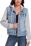 J.Corrine Women's Classic Casual Hooded Denim Jacket Drawstring Vintage Washed Jean Jacket Sweatshirt with Pockets Light Blue 2XL