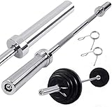 5' Olympic Barbell Weightlifting Bar, 60' Threaded Chrome Standard Solid Steel Weight Bar, Home Gym Cross Strength Training Weight Lifting Machine with 2' Hole and Diamond Knurled Surface 500Lbs (B)