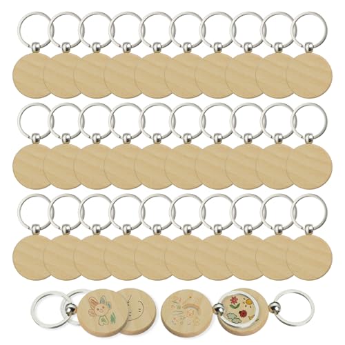 Llaveros de Madera, 30 Piezas Redondo Llaveros de Madera Personalizados DIY con Anillos Llavero Madera para Pintar Manualidades Adornos Proyectos Personalizados