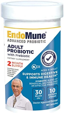 Endomune Advanced Adult Multi-Strain Probiotic Supplement with Prebiotic | 10 Strains, 30 Billion CFU | Physician Formulated (60-Count)