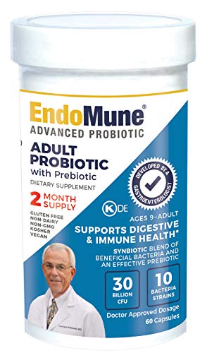 EndoMune Advanced Adult Multi-Strain Probiotic Supplement with Prebiotic | 10 Strains, 30 Billion CFU | Physician Formulated (60-Count)