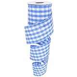 Leecogo Blue White Buffalo Check Plaid Wired Ribbon,2 1/2”x10 Yard, Farmhouse Gingham Ribbon for Eas