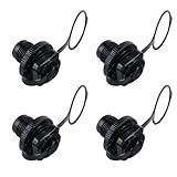 ACOLY 4 Stück Ersatzventile für Schlauchboote, für Paddelboote, SUP-Luftmatratzen, Pools, 22 mm, Schwarz mit Dreiringkappe
