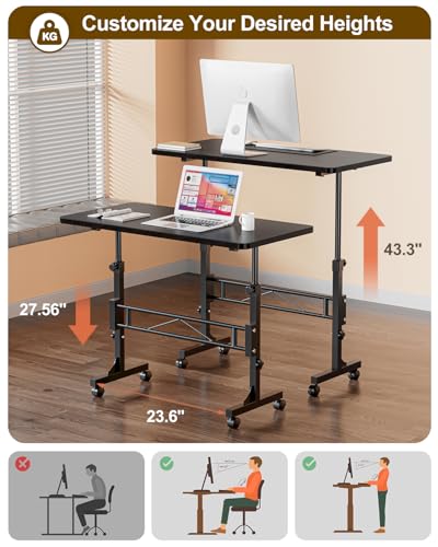 Image of Amztabler Small Standing Desk Adjustable Height, Mobile Stand Up Desk with Wheels, 32 Inch Portable Rolling Desks Conference Room Tablesf for Walking Pad Treadmill Black