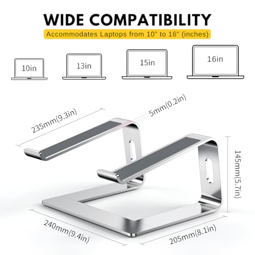 Image of ER Ergonomic Aluminium Laptop Stand for Table, Fits 10-16 Inch Laptops | Raises your laptop to eye level to improve posture and help reduce neck, back and eye strain during long sessions.