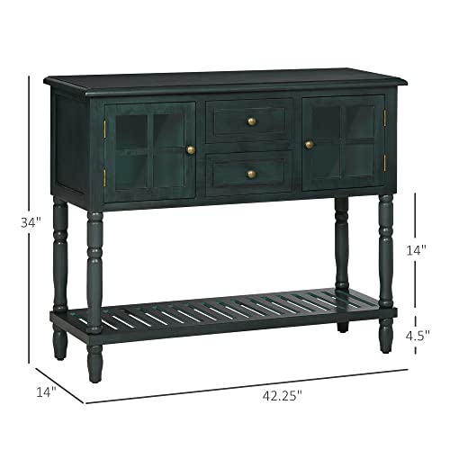 Homcom Vintage Console Table With 2 Drawers And Cabinets, Retro Sofa Table For Entryway, Living Room And Hallway, Vintage Blue #TOP2
