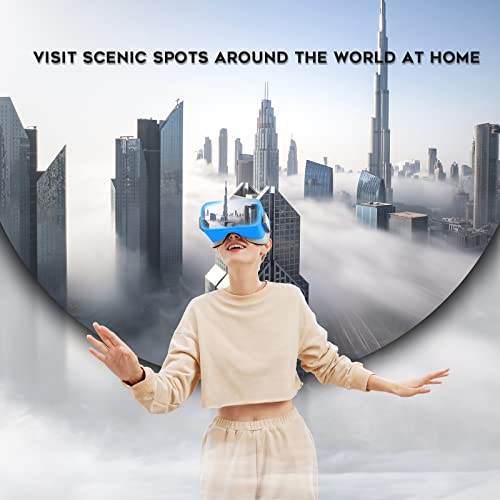 Image of DESTEK V5 VR Headset for Phone w /VR Gamepad, 128 Premium VR apps Included, Anti-Blue Eyes Protected HD Lenses, 110 FOV Virtual Reality Headsets for iPhone, Android Phone - brightblue