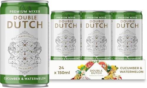 Double Dutch Cucumber & Watermelon Soda | Low Calorie Diet Soft Drink | 100% Natural Ingredients | Gluten Free, Vegan Friendly Premium Mixer Perfect For Gin, Vodka & Cocktails | 24 x 150ml Cans