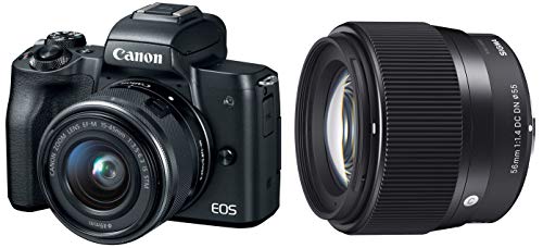 Image of Canon EOS M50 24.1MP Mirrorless Camera (Black) with EF-M 15-45 is STM Lens + Sigma 56mm f /1.4 DC DN Contemporary Lens