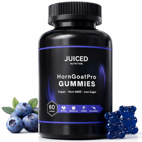 HornGoatPro Gummies - 60 Gummies Blueberry Flavour - with Added TongAliExtract Maca Root L-Arginine for Maximum Effect - Vegan Non GMO Gluten Free and Low Sugar - for Vitality