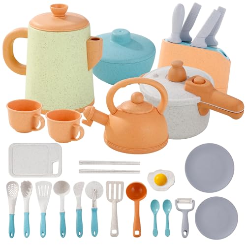 KinderküChe Zubehör,Spielküche Zubehör,Puppengeschirr,Rollenspiel Töpfe und Pfannen Set,sicher und zuverlässig für den Außenbereich,geeignetes Geschenk für Kinder ab 3 Jahren (36 PCS)