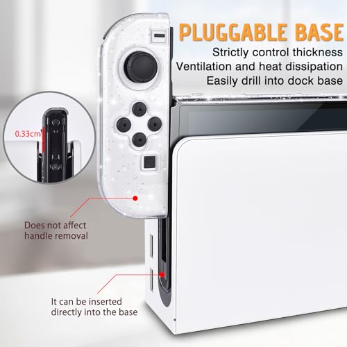 DLseego Case for Nintendo Switch OLED Model 2021, Glitter Dockable Case PC Back Cover with Flip Shell Compatible with Switch OLED Console, Clear - Image 3