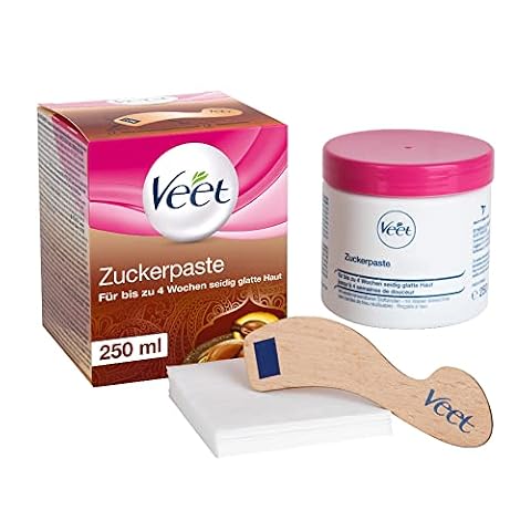 Veet Pure pasta cukrowa o zapachu kwiatów wanilii – pasta cukrowa do usuwania włosów na ciele i twarzy – 1 x 250 ml wraz z drewnianą szpatułką i paskami z materiału