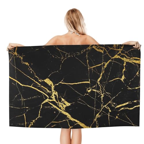 Serviette microfibre séchage rapide marbre noir et doré - 3