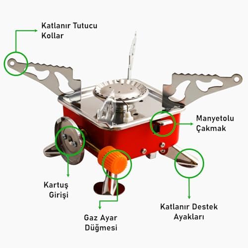 Taşınabilir Mini Tek Gözlü Portatif Kendinden Manyetolu Kamp Ocağı + 2 Adet 400ml Kartuş - Görsel 3