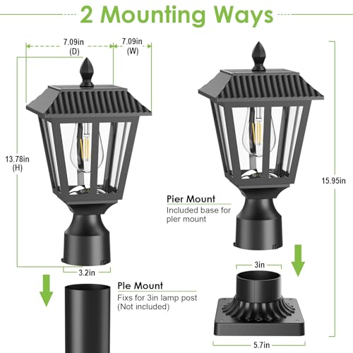 Greluna Solar Post Lights, Dusk to Dawn Solar Lamp Post Light with Pier Mount Base, Post Lights Outdoor Waterproof for Garden Yard Landscape Pole Pillar (Cool White)