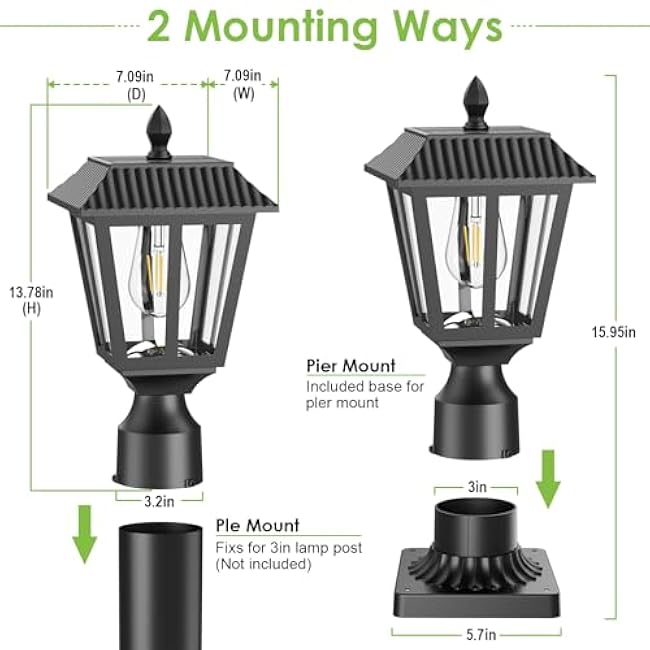 Greluna Solar Post Lights With Pier Mount Base Warm White