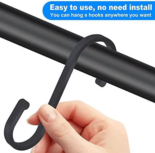 HONZUEN 12 Pack Heavy Duty S Hooks, Flat S Shaped Hooks Black Large Hanging Metal Hooks with Round End Design, Rustproof Kitchen Utensil Pans Pot Hooks for Kitchen Bathroom Bedroom Office