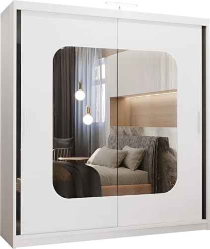 FURNITUREWAVE Alfa Sliding Door Wardrobe with Shelves & Hanging Rails White, Black, Grey & Oak Modern Furniture for Bedroom (120cm/150cm/180cm/203cm) (White, 120cm)