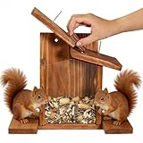 Wood Squirrel Feeder, Wall Mounted Chipmunk Feeder, Large Hole Squirrels Feeding House, Squirrel Feeders for Outside Winter, Spacious Interior Chipmunk Home Box for Yard Garden