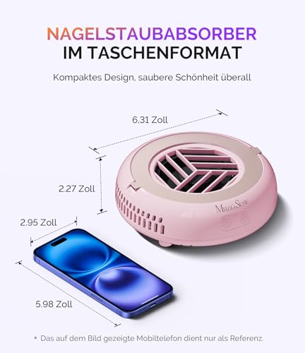 MelodySusie Pocket Nagelstaubsauger HProA, 6000RPM Leistungsstarke Staubabsaugung Nägel für Maniküre, Kompakter Nagelschleifstaub-Absauger mit 30 Wiederverwendbarem Filter für DIY & Studio, Rosa