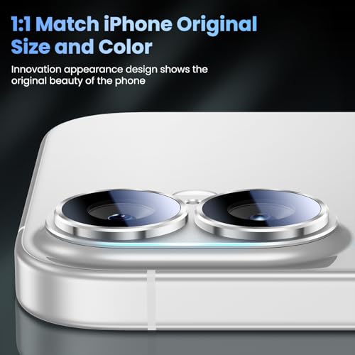 Image of Uyiton Compatible with iPhone 17 Camera Lens Protector - [Not Easy to Break][Strong Adsorption][Case-Friendly] Metal Tempered Glass Rear Camera Screen Cover - White
