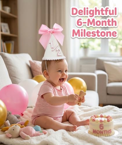 Image of piercing Half Birthday Decoration for kids, 1 /2 Birthday Decorations for kids, Half Way to One Decoration, Half Birthday Cap, Adorable Party Hat Milestone, Great for Photo Shoots