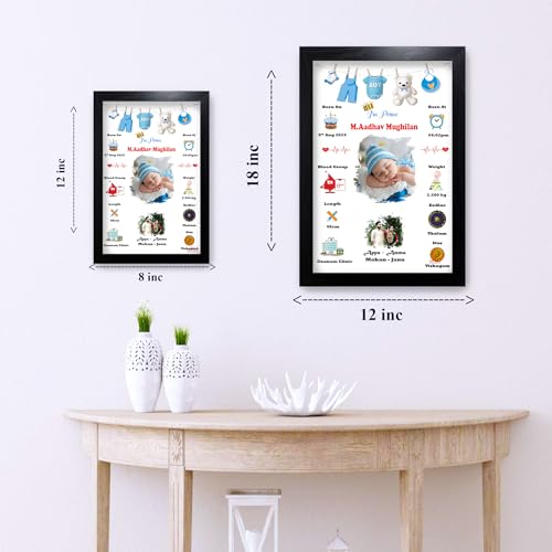 Image of MUSHA Celebrate Precious with Our Personalized Newborn Baby Birth Photo Frame - Birthday Picture Frame for Girls & Boys - Wooden Frame12*18, Boy