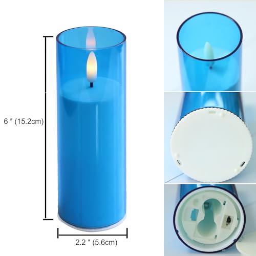 Image of CANDLE CHOICE Indoor Outdoor Flameless Candles with Timer Waterproof Realistic Flickering Battery Operated Pillar LED Lights with Acrylic Shell Wedding Party Christmas Decorations 6 Pack 2 inchx6 inch Blue