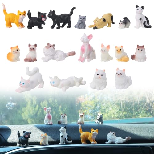 GGSTDDUP 18 PCS Cat Car Interior Accessories, Cute Dashboard Decorations Funny Rearview Mirror Ornament Resin Cat Figurines for Car Home Garden Office Desk Computer Monitor