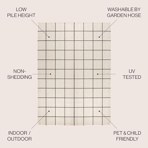 JONATHAN Y Grid Squares Indoor Outdoor Area Rug 3X5 Cream/Black, Modern for Backyard, Patio, Porch, Easy-Cleaning, High Traffic, Pet-Friendly, Non-Shedding (SMB200A-3) by JONATHAN Y - Image 2