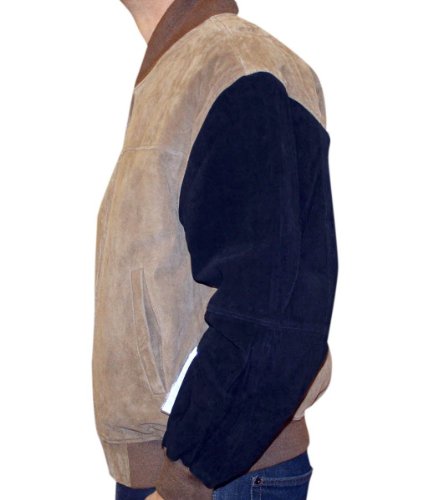 Bonus Men's Soft suede Leather Base Ball Zipper Style brown-black Jacket2