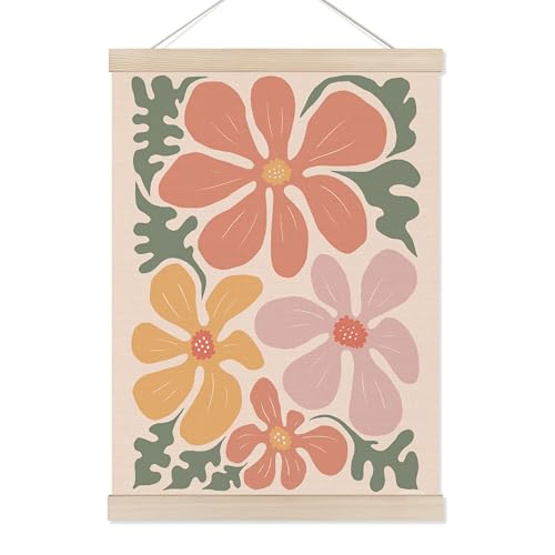 Koesus Abstract Boho Floral Leaves Wall Art Poster Hanger Frame 12x16 Inch, Retro Modern Colorful Flower Botanical Canvas Pictures Prints Framed Wall Decor for Home Bedroom Living Room