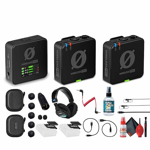 Rode Wireless PRO 2-Person Clip-On Wireless Microphone System/Recorder with Lavaliers (2.4 GHz) (WIPRO) + Pro Headphones + XLR Adapter + Headphone Cleaner + Cleaning Kit