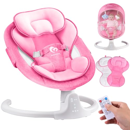 Image of Bluetooth Baby Swing for Infants, Compact & Portable Baby Swing for Girl, 3 Seat Positions, 5 Swing Speed, 10 Music, Remote Control, USB Plug-in Power, Reversible Cushion for All Seasons