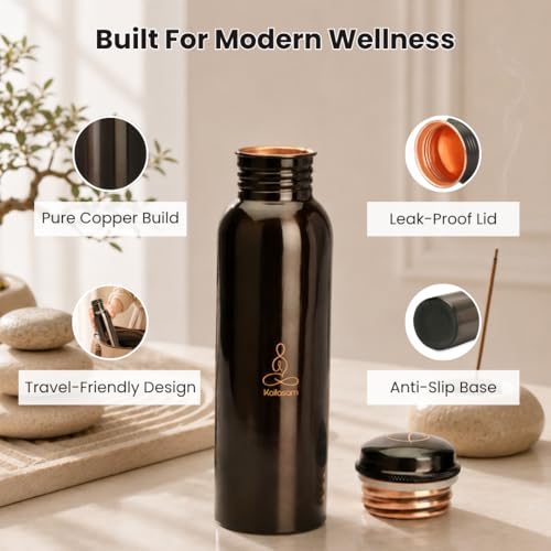 Image of Zen Copper Water Bottle 950ml | 100% Pure Copper Tamba Jal, Ayurvedic for Yoga & Wellness, Detox, Immunity & Hydration, With Cotton Pouch