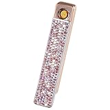 Feuerzeug Elektrisch mit Strass, USB Feuerzeug Wiederaufladbar, Lichtbogen Feuerzeug Flammenlos Winddicht, Elektronisches Feuerzeug Klein für Damen — Geschenk mit Box (Rosa)