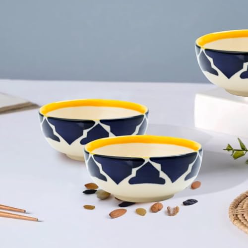 Image of Ceramic Bowl Set | 4-Piece Lightweight Crockery for Daily Use | Navy Blue Ramen & Snack Bowls (125ml Each) | Elegant Microwave & Dishwasher Safe | Perfect Christmas & New Year Gift