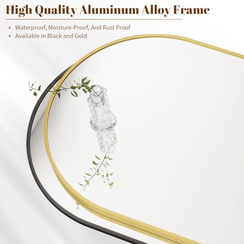 Image of BEAUTYPEAK 26 inchx28 inch Arch Bathroom Mirror, Wall Mounted Vanity Metal Frame Mirror for Bedroom, Entryway, Living Room, Gold