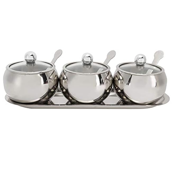 Spice Jar with Spoons, Stainless Steel Seasoning Box, Seasoning Pot Spice Bottle Set, Seasoning Box 304 Stainless Steel Condiment Spice Jar with Rack Lids Spoons Kitchen Tools