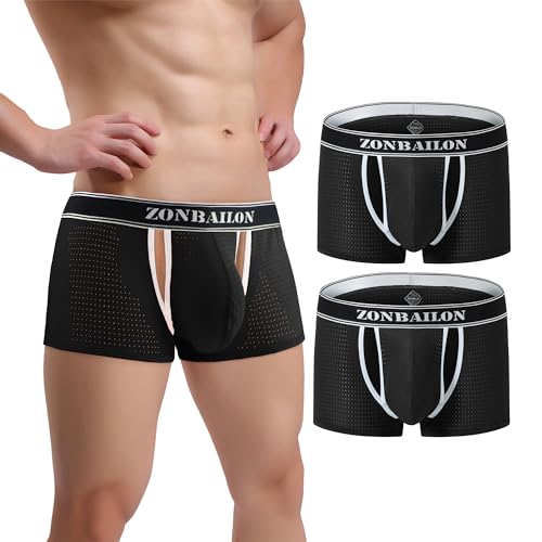 Mens Boxer Briefs Sexy Mesh Breathable Cut Out Pouch Short Leg Trunks Underwear