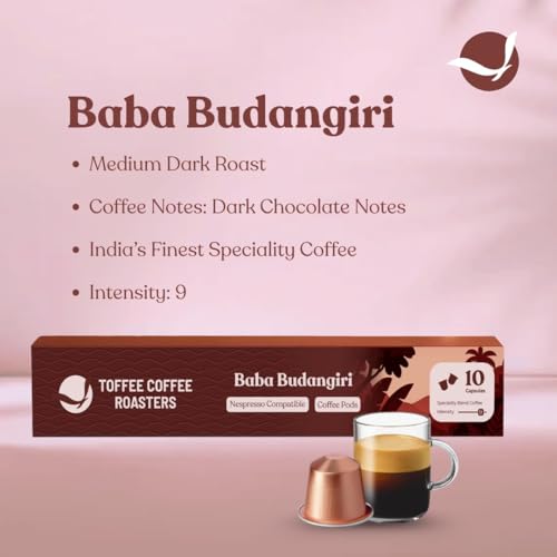 Image of Toffee Coffee Roasters | Variety Pack Coffee Pods - 80 Aluminium Coffee Capsules | Baba Budangiri & Mysore Nuggets | Nespresso Compatible