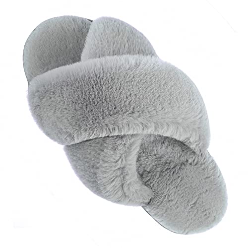 VONMAY Women's Fuzzy Slippers Cross Band Faux Fur Open Toe House Shoes - image 1