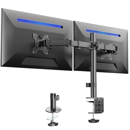 Image of VIVO Dual Monitor Desk Mount, Heavy Duty Fully Adjustable Steel Stand, Holds 2 Computer Screens up to 24 inches and Max 22lbs Each, Black, STAND-V024