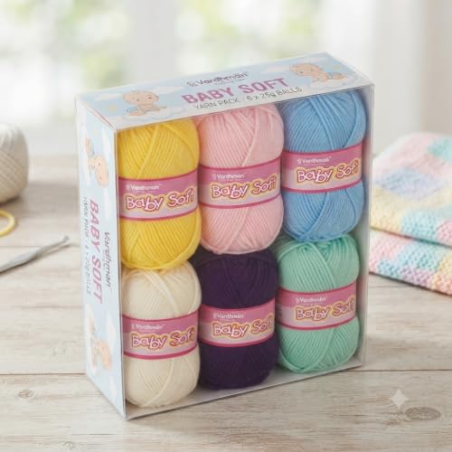 Image of Vardhman BabySoft Knitting Yarn | 100% Acrylic Wool | 4 Ply | Thin Knitting & Crocheting Hook Thread & Lightweight | Special Baby Wool | 150 Grams (6 Balls of 25g) | Machine Washable | Ideal for Blankets, Hats, Booties Ultra-Soft for Baby Sweaters, Blankets, Caps, Socks, Soft toys, Art & craft (Multi Soft)