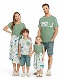 PATPAT Family Matching Dresses Dinosaur Print Short-sleeve Belted Jade Green Women S