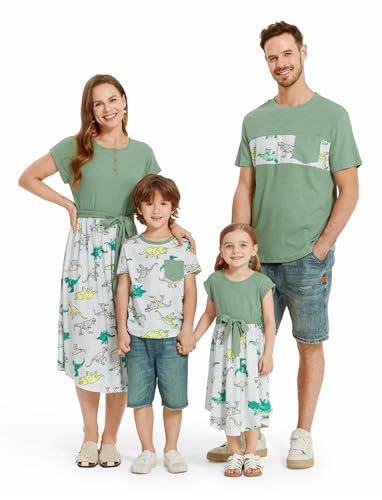 Image of PATPAT Family Matching Dresses Dinosaur Print Short-Sleeve Belted Jade Green Women L