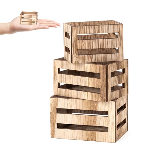 CPicdn Miniature Vintage Rustic Farmhouse Crate - Retro Mini Farmhouse Micro Scene Decor Wooden Crate Basket Tiered Tray Decor for Fairy Garden Shelf Displays Accessories Table Decoration